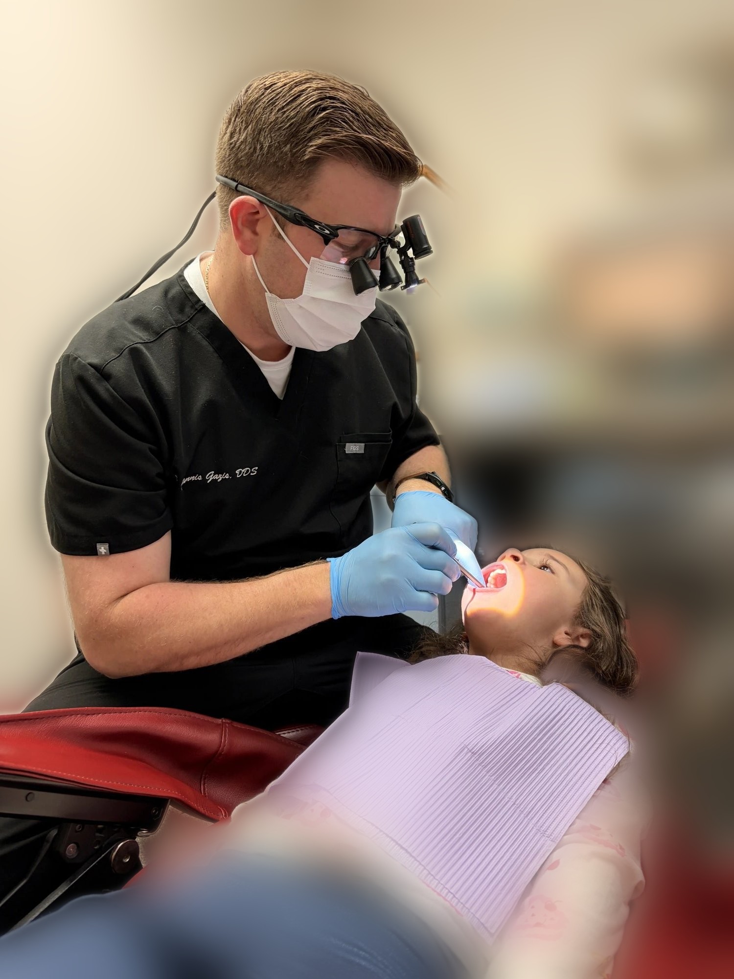 Dentist in warm light