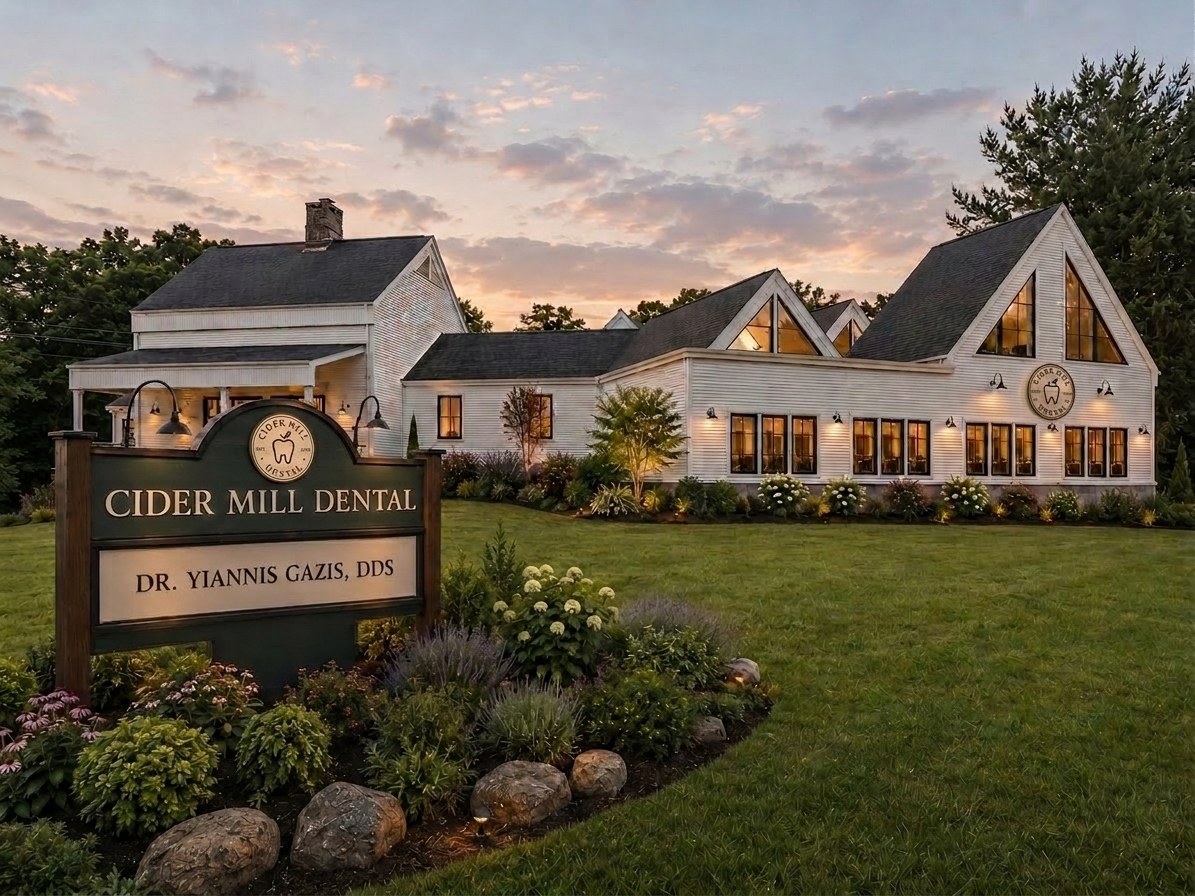 Cider Mill Dental building at dusk